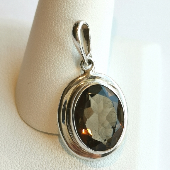 BAMGEM Jewelry - Sterling silver Smokey Topaz Smoky Quartz pendant for necklace NEW
